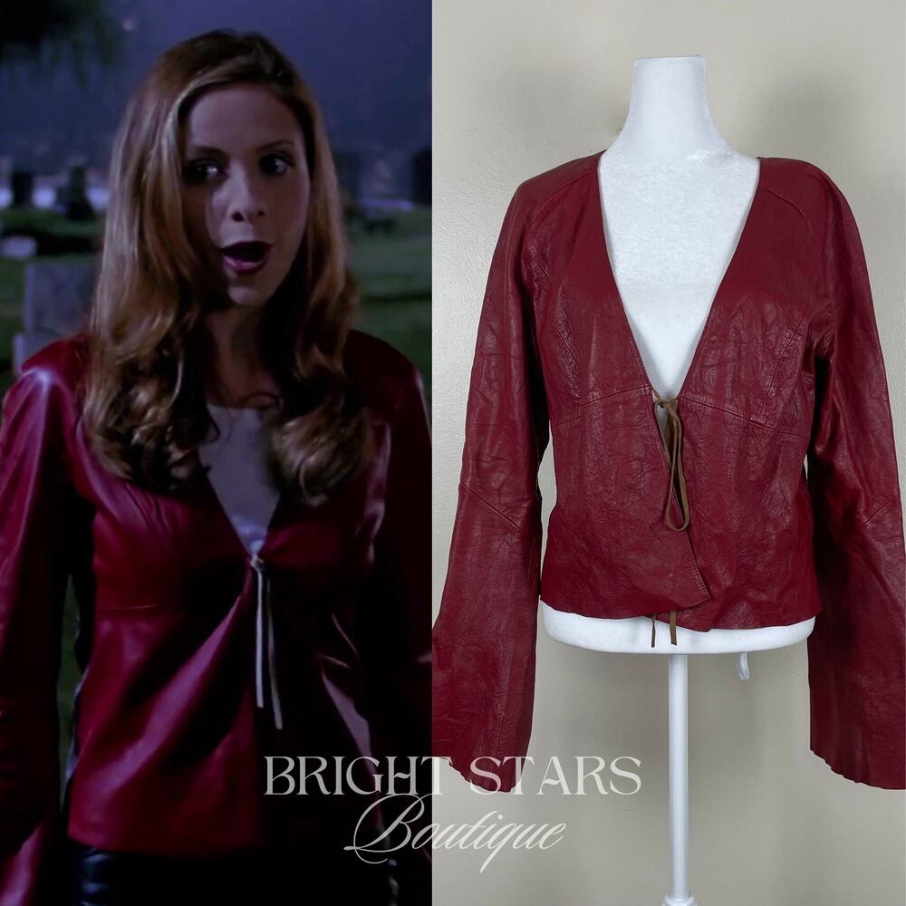 Rare Red Leather Jacket ASO Buffy the Vampire Slayer Tie Front Deadstock Vintage